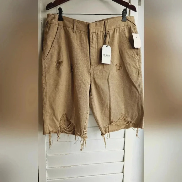 Sierra by Joie Rucker Distressed Bermuda Shorts Khaki Sahara Brown size XL  29 - Picture 1 of 8